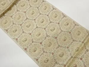 とみや織物製　亀甲に孔雀・草花模様織出し袋帯